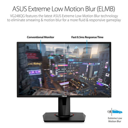 Asus Monitor Gamer 24" VG248QG, Eye Care, HDMI, DVI, 1080P, Full HD con 165Hz de refresco, tecnología Adaptive-Sync para gráficos perfectos y G-SYNC