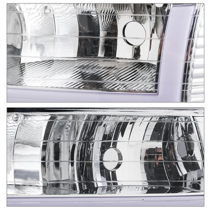 M-Auto Juego de 4 Faros Delanteros con Tira LED DRL Compatible con 99 00 01 02 Chevy Silverado 1500HD 2500HD 3500HD, 00-06 Suburban 1500 2500 Tahoe