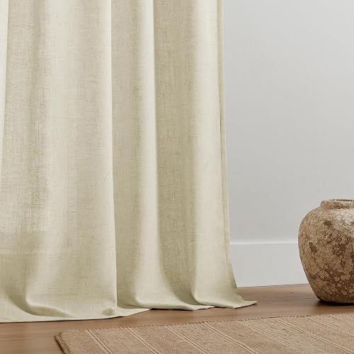 Joydeco - Cortinas de Lino para Sala de Estar, Cortinas filtrantes de luz de 84 Pulgadas de Largo, Juegos de 2 Paneles, Cortinas Blancas de Lino con Bolsillos para Barra Trasera (52 x 84 Pulgadas