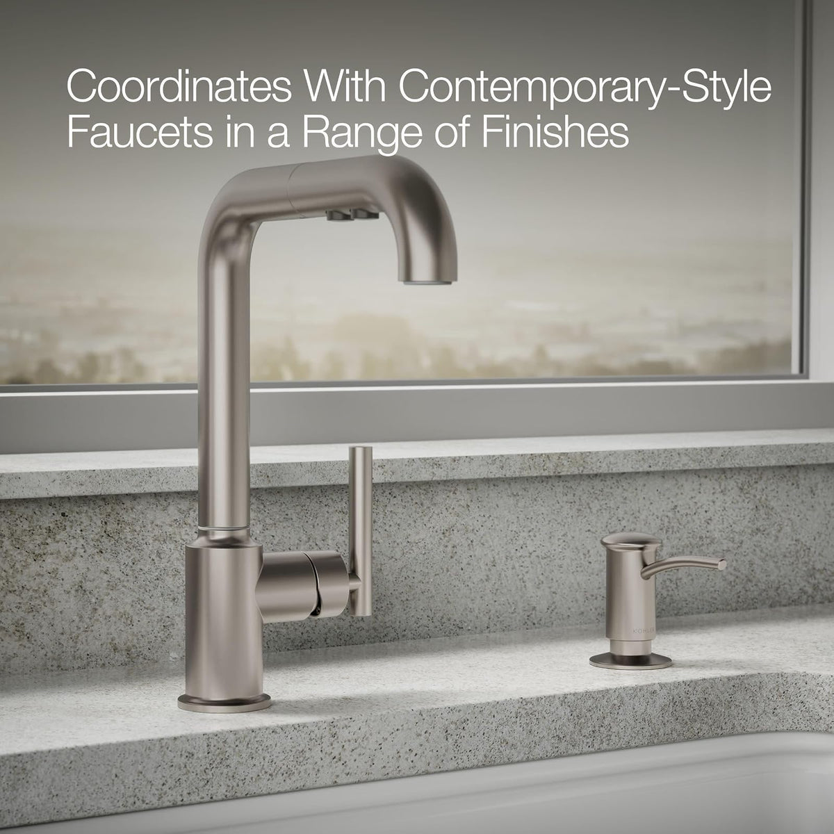 KOHLER 1895-C-VS Dispensador de jabón para Fregadero de Cocina con diseño contemporáneo, almacenar jabón líquido, líquido para lavaplatos o loción de Manos, Vibrante Inoxidable, 16 onzas