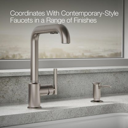KOHLER 1895-C-VS Dispensador de jabón para Fregadero de Cocina con diseño contemporáneo, almacenar jabón líquido, líquido para lavaplatos o loción de Manos, Vibrante Inoxidable, 16 onzas