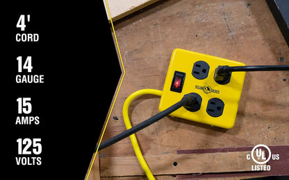 Yellow Jacket 2177N - Bloque de metal con 4 tomas de corriente e interruptor iluminado, cable de 4 pies