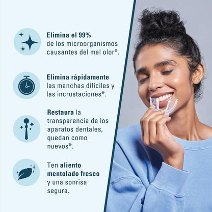 M3 Naturals Tabletas Limpiadoras de Retenedores Dentales, 120 Tabletas | Limpia retenedores, alineadores y prótesis; elimina olores, manchas y placa; efervescentes sabor menta con estuche