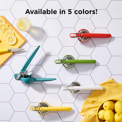 Chef'n FreshForce Exprimidor de limón de cítricos, prensa manual de mano con mecanismo de doble engranaje para una extracción máxima de jugo, verde Collard