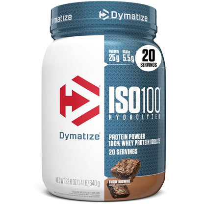 Dymatize ISO 100, Proteína Aislada de Suero Hidrolizada, Sabor Brownie, 640 g, 25 g Proteína por Porción, Sin Gluten, 20 porciones