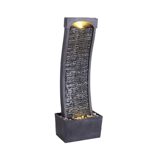 Teamson Home 38.5 Pulgadas. Fuente de Cascada de pizarrón sintética Curvada Moderna para Interiores o Exteriores con Detalles de luz LED y Bomba de 1.98 galones, Negro y Gris Piedra