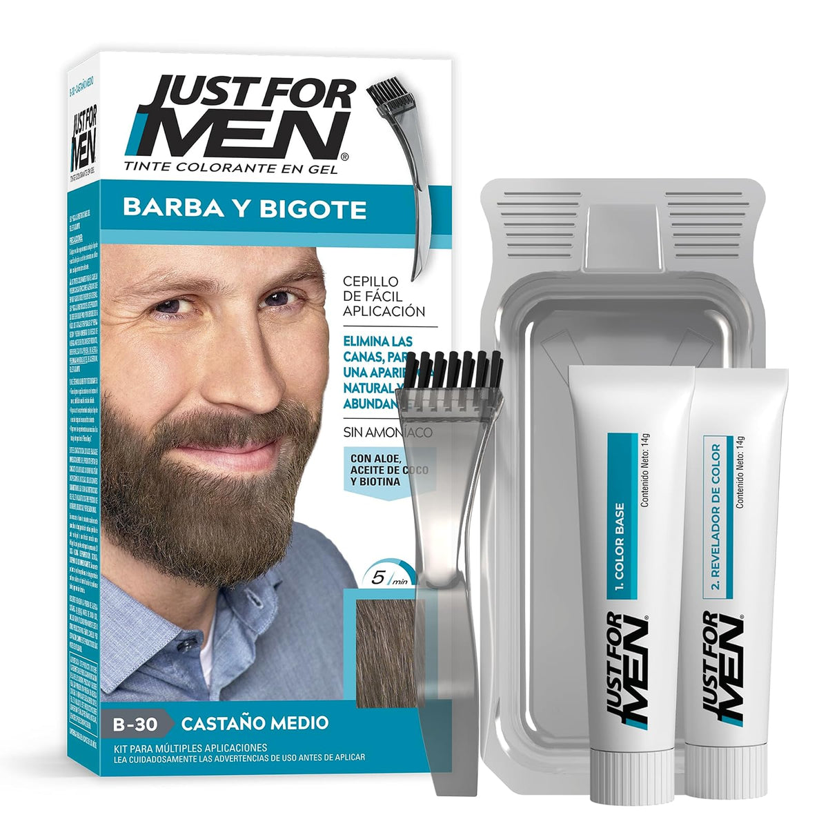 Just For Men Tinte en Gel para Barba y Bigote, Castaño Oscuro B45 - 1 Unidad (Paquete de 1) - Castaño Medio