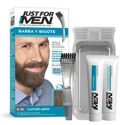 Just For Men Tinte en Gel para Barba y Bigote, Castaño Oscuro B45 - 1 Unidad (Paquete de 1) - Castaño Medio