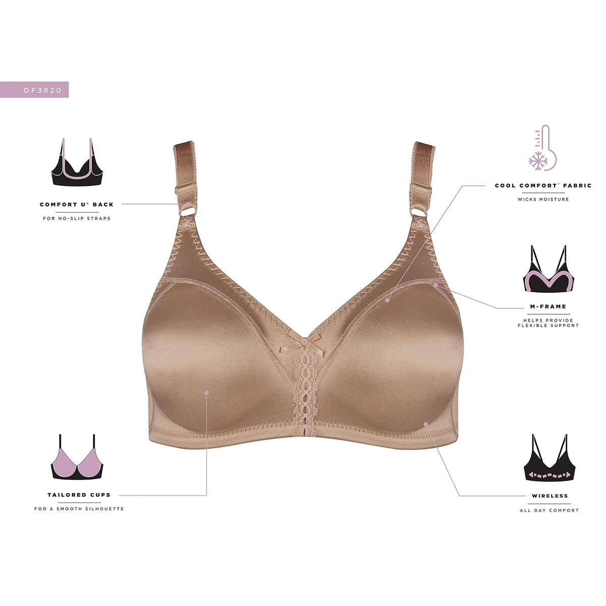 Bali - Brasier inalámbrico de Doble Soporte para Mujer, Comfortsoft de Cobertura Completa, Df3820