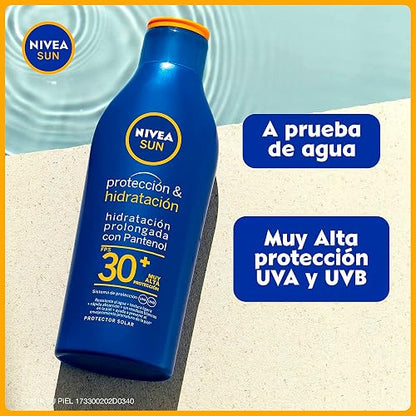 Protector Solar Corporal NIVEA SUN Protección E Hidratación Fps30+ 200Ml, Con Vitamina C Y Ácido Hialurónico,