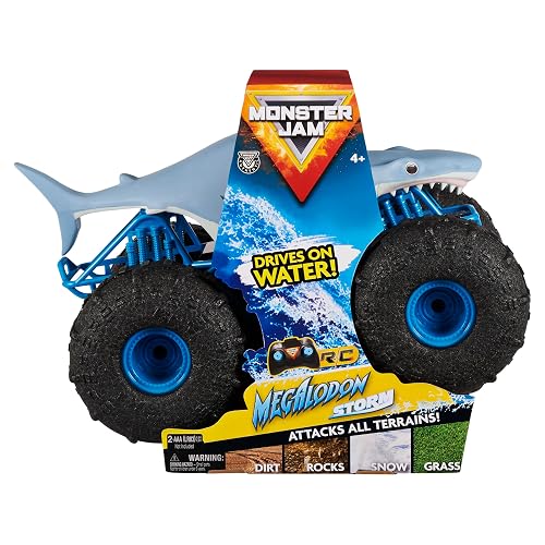 Monster Jam, camión monstruo todoterreno Megalodon STORM oficial por control remoto, a escala 1:15