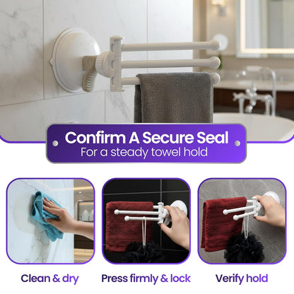 Safe-er-Grip - Estante de secado portátil para secado por goteo, color blanco con 3 brazos móviles, barra de toalla de ventosa con brazo oscilante, toallero, organizador de toallas, 11.5 x 17 pulgadas (paquete de 1)