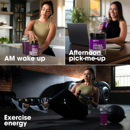 Optimum Nutrition Essential Amin.O. nrgy sabor uva, 100mg cafeína y aminoácidos naturales, sin azúcar,270 g.