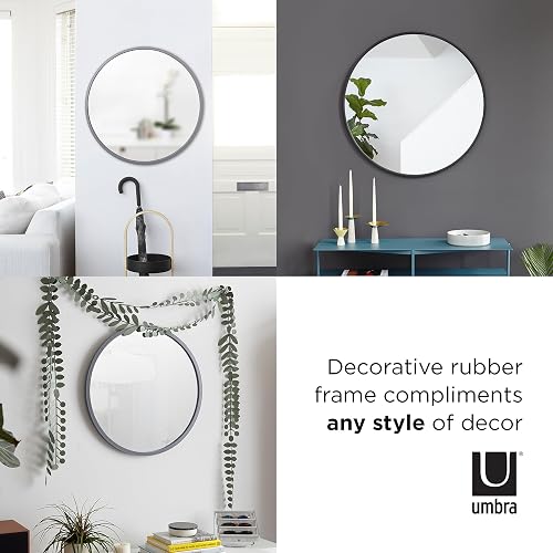 Umbra Hub Espejo de Pared Redondo con Marco de Hule para Baño, Recámara o Sala, 46cm, Negro