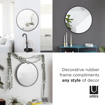 Umbra Hub Espejo de Pared Redondo con Marco de Hule para Baño, Recámara o Sala, 46cm, Negro