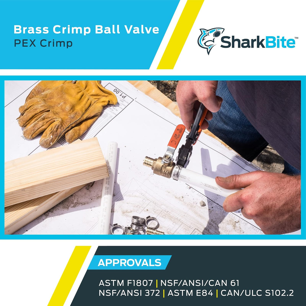 SharkBite Válvula de bola de crimpado de 1 pulgada, ajuste de fontanería de latón, tubo PEX, PE-RT, 22463LFA