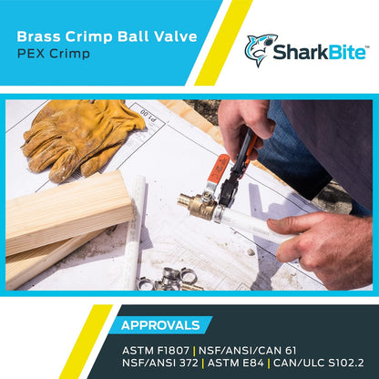 SharkBite Válvula de bola de crimpado de 1 pulgada, ajuste de fontanería de latón, tubo PEX, PE-RT, 22463LFA