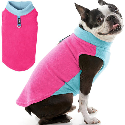 Gooby Chaleco de Forro Polar para Perro con Correa Integrada - Large chest (~15") - Rosa medio elástico.