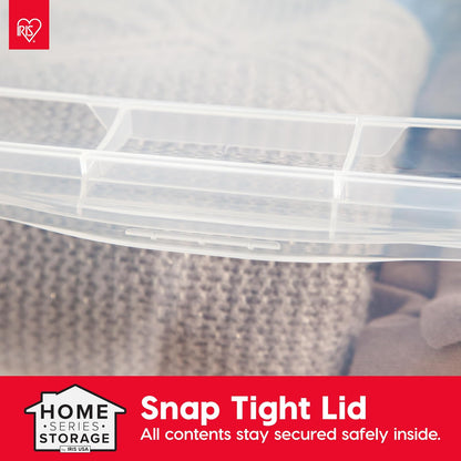 IRIS USA 20 Contenedores de 6 Qt con Tapa, Transparentes, Apilables | Ideal para zapatos, manualidades, oficina y despensa; diseño apilable y transparente para localizar el contenido fácilmente