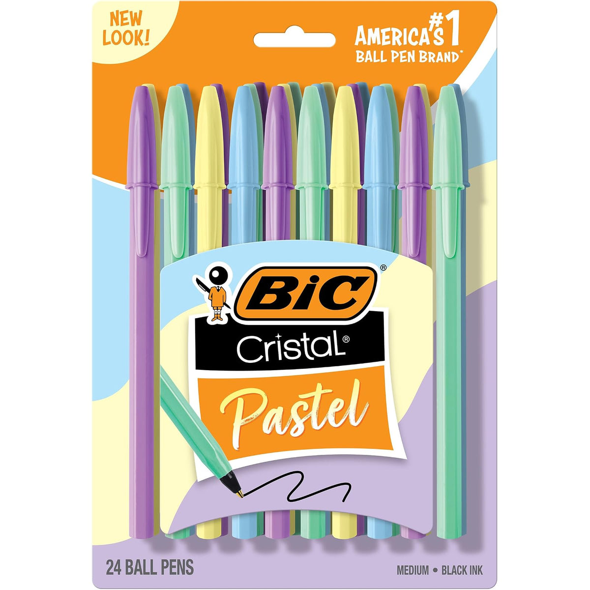 BIC vidrio Pastel Bolígrafos, tinta negra, barriles de colores pastel, bolígrafos para diario, paquete de 24 unidades