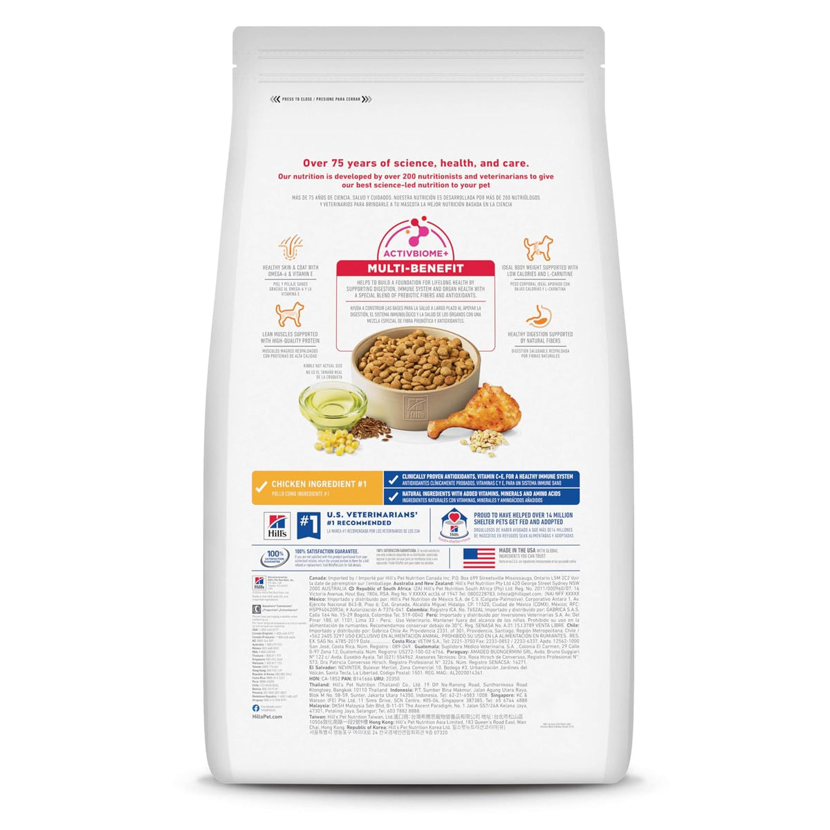 Hill's Science Diet Light Croquetas para Perro Adulto Sabor Pollo 13.6Kg | Croquetas Hill's para perro, pollo real, control de peso, músculos magros, fibras naturales de saciedad