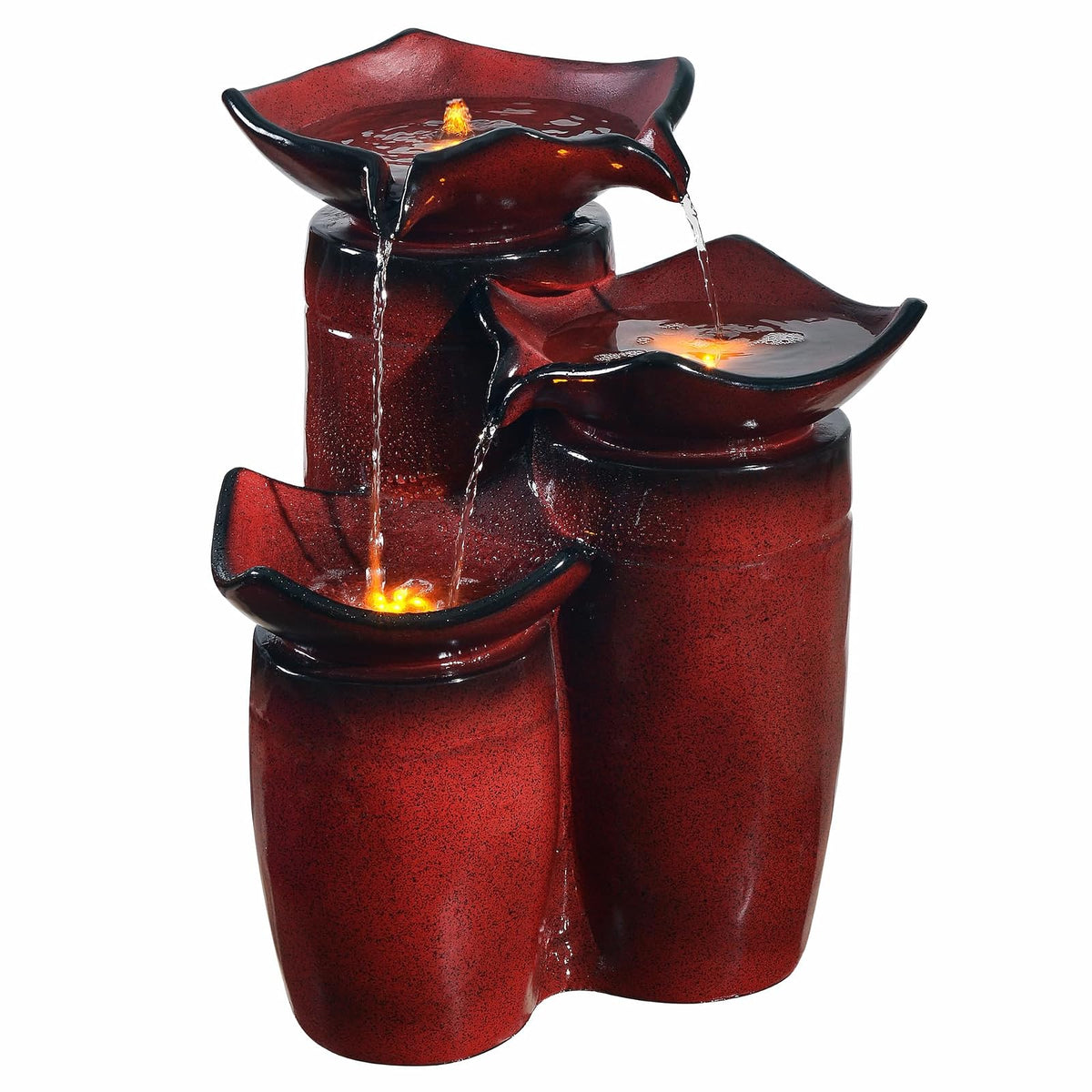 Teamson Home - Fuente de macetas de 3 Niveles con Luces LED y Bomba para Exteriores, Patio, jardín, Patio, terraza, 20 Pulgadas de Altura, Rojo Degradado