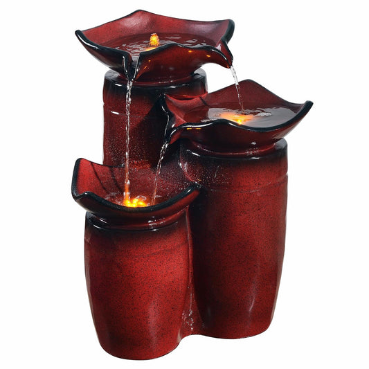Teamson Home - Fuente de macetas de 3 Niveles con Luces LED y Bomba para Exteriores, Patio, jardín, Patio, terraza, 20 Pulgadas de Altura, Rojo Degradado