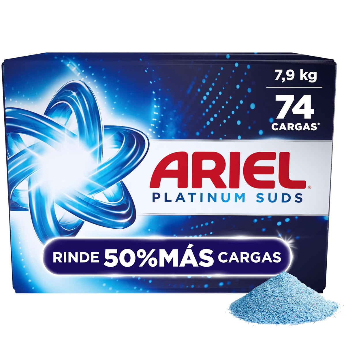 Ariel Platinum Suds Detergente en Polvo, 74 Cargas* 7,9kg. Limpieza en Ropa Blanca y de Color