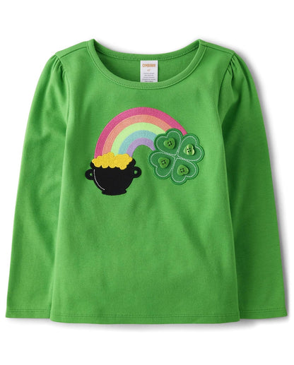 Gymboree Playera de Manga Larga con Estampado de Leopardo para Niña - 8 - (St. Patrick's Day Shamrock)