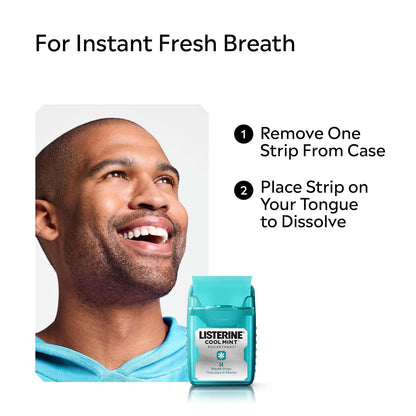 Listerine Cool Mint Pocketpaks Breath Strips Kills Bad Breath Germs, 24-Strip Pack, 3 Pack (72 Total Strips)