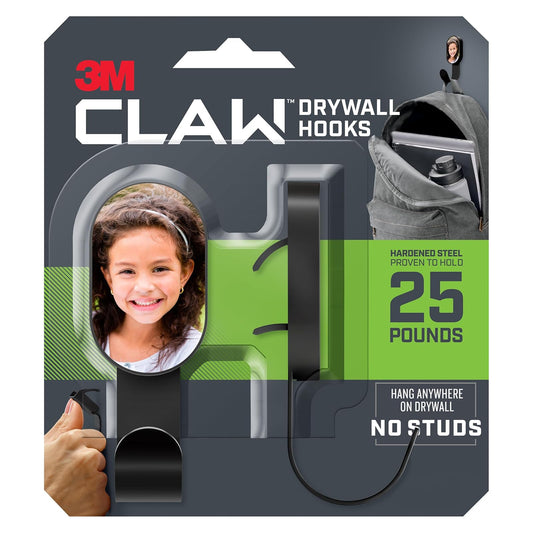 3M Claw - Ganchos para marco de fotos de 25 libras, paquete de 2, color negro, ganchos para personalizar sin herramientas, marco y plantilla incluidos