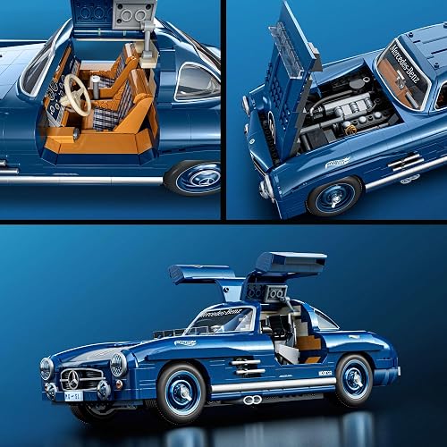Hot Wheels Brick Shop Juguete de Construcción Mercedes-Benz 300 SL 1:12 | Edición 70 Aniversario; piezas metálicas, placa de colección y auto de metal con vitrina