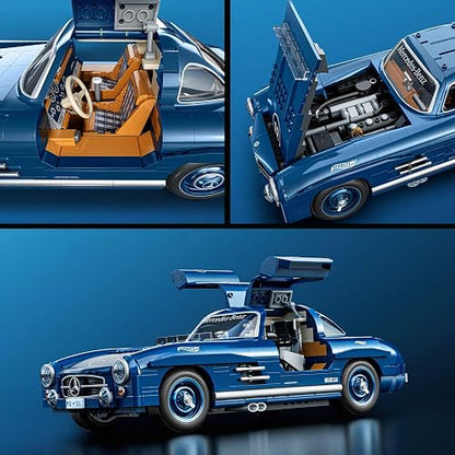 Hot Wheels Brick Shop Juguete de Construcción Mercedes-Benz 300 SL 1:12 | Edición 70 Aniversario; piezas metálicas, placa de colección y auto de metal con vitrina