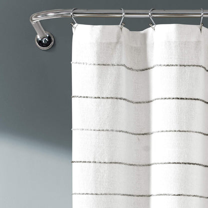 Lush Decor - Cortina de Ducha de algodón teñida con Hilo Degradado, 72 Pulgadas de Ancho x 72 Pulgadas de Largo, Gris y Multi - Cortinas de Ducha de Tela - Cortina de baño a Rayas - Decoración de