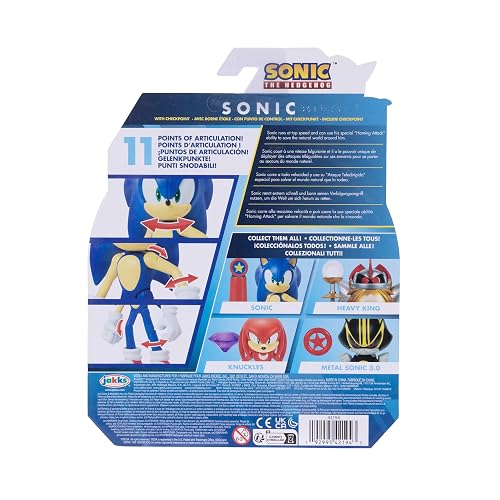 Sonic The Hedgehog JAKKS Pacific - Sega Figura Modern Sonic de 4″ con Blue Checkpoint – Articulada, Oficial y Coleccionable para Fans Desde 3+ Años