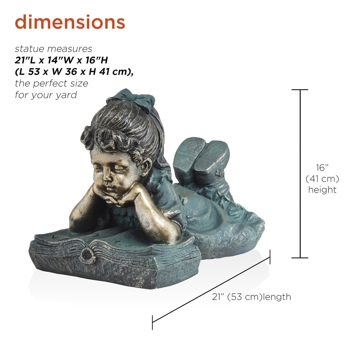 Alpine Corporation 16" Tall Indoor/Outdoor Girl Laying Down Reading Book Statue Set Yard Art Decoration