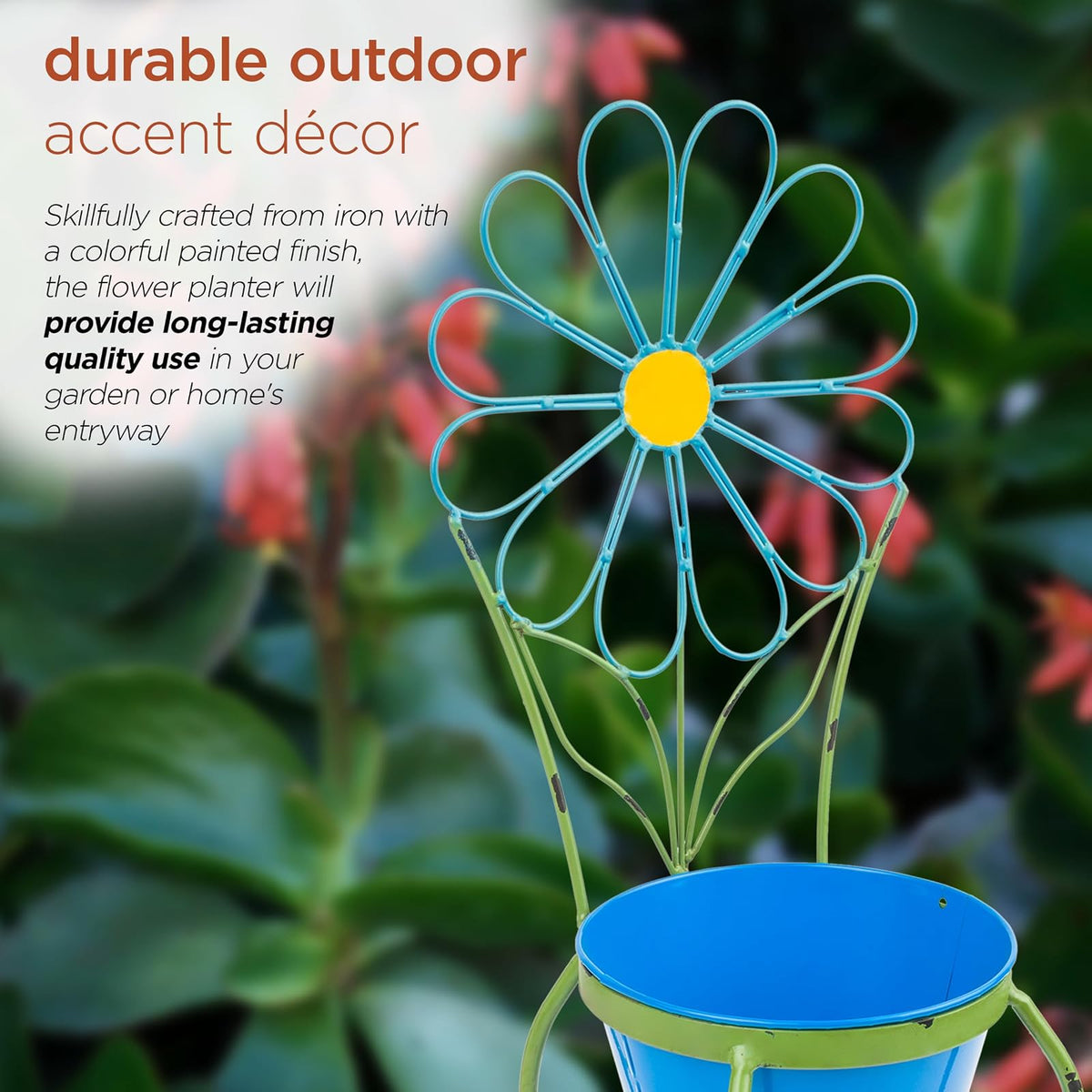 Alpine Corporation 24" Tall Blue Daisy Flower Planter with Stand Decoration Yard