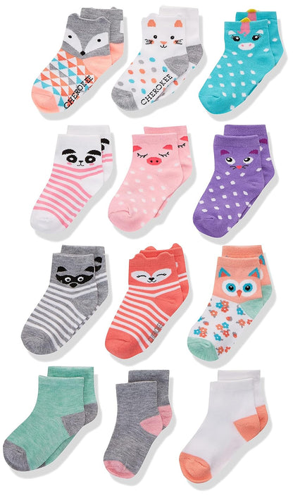 Cherokee Calcetines Cortos para Niña, Paquete de 12 - 12-24 Meses - Muñecos multiplegables