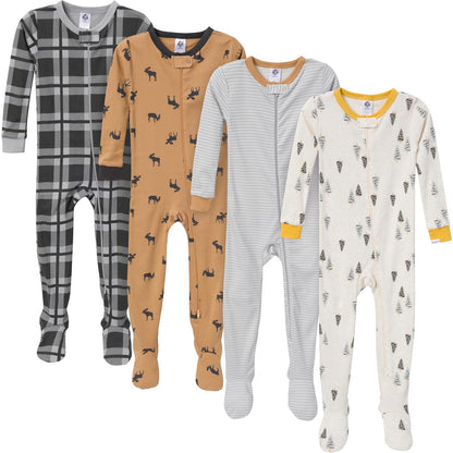 Gerber Paquete de 4 Pijamas con Pies para Bebé Niño - 18 Meses - Alce grande