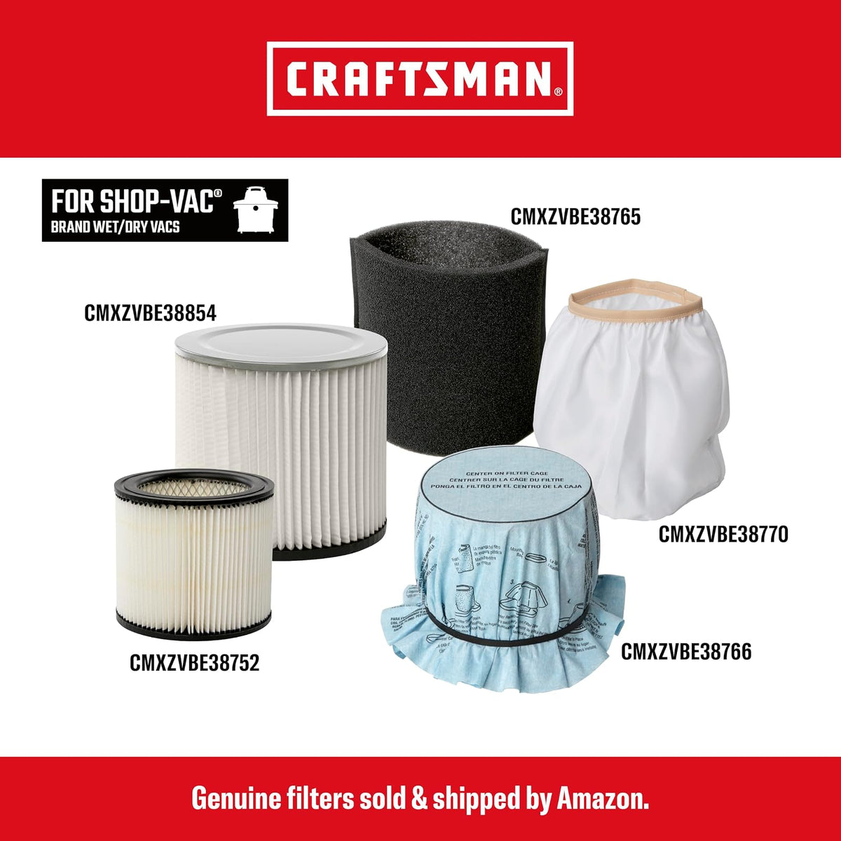 CRAFTSMAN CMXZVBE38772 - Bolsas de recogida de polvo de uso general para la mayoría de aspiradoras de tienda de 15 a 22 galones, recoge solo escombros secos, reduce el tiempo de limpieza, paquete de 3