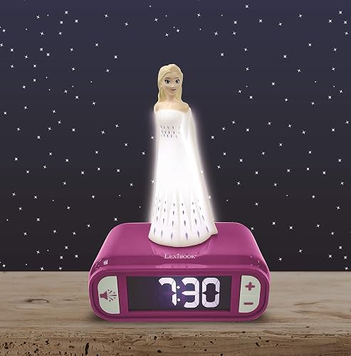 Lexibook - Disney Frozen Reloj Despertador con Luz Nocturna y Sonidos con Pantalla LCD Digital y Elsa luz de Noche integrada, Color Azul - RL800FZ