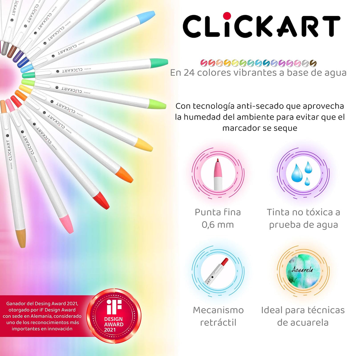 Zebra Marcador Retráctil Clickart 24 Piezas Tinta Anti-secado Punto Fino (VIVID)
