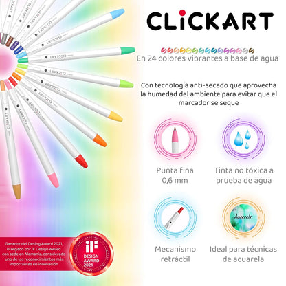Zebra Marcador Retráctil Clickart 24 Piezas Tinta Anti-secado Punto Fino (VIVID)