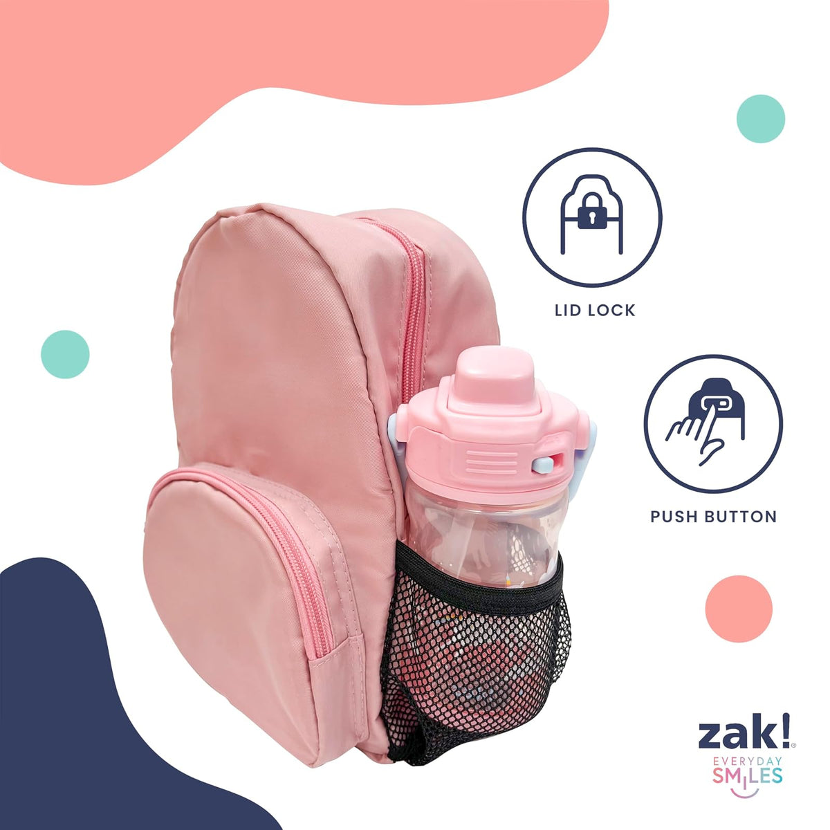 Zak Designs - Botella de agua para niños, con diseño de princesa de Disney, de plástico de 12 onzas, duradera y a prueba de fugas con boquilla de bloqueo de líquido, asa de transporte, base protectora