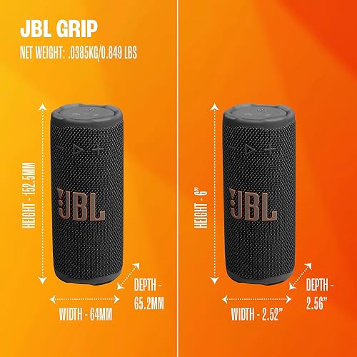 JBL Grip - Altavoz Bluetooth Compacto con Sonido Bold JBL Pro y luz Ambiental, hasta 14 Horas de Tiempo de reproducción, Agua, Polvo y caídas (IP68) y conexión multiparlante con Auracast (púrpura)