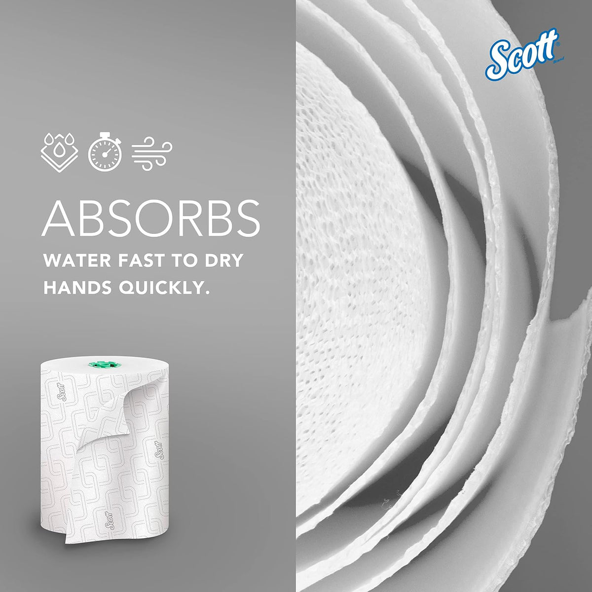 Scott Professional - Toallas de papel de rollo duro de alta capacidad, a granel (25700), enrolladas duras, diseño elevado, bolsillos de absorbencia, blanco, para dispensadores de núcleo verde
