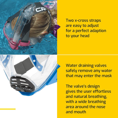 Cressi Junior Snorkeling Kit for Kids Aged 5 to 15 - Full Face Mask + Adjustable Fins + Lightweight Colorful Equipment - Baron Jr & Rocks Set: Made in Italy