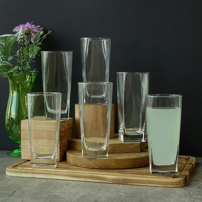 Luminarc 307-4903 Set 6 Vasos Highball con Forma Cuadrada de Vidrio Transparente, Colección Sterling, Ideal para Agua o Todo Tipo de Bebidas, Vasos Con Base Plana, 300 ml