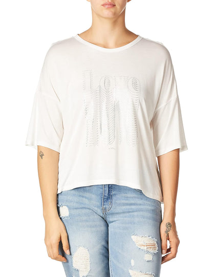 Betsey Johnson Overlapping Love Boyfriend Crop tee Camiseta Mujer