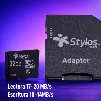 Memoria Micro SD 32GB Clase 10 con Adaptador Negra Almacenamiento PC Laptop Camara StylosTech